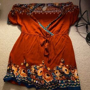 Floral Rust Wrap Romper